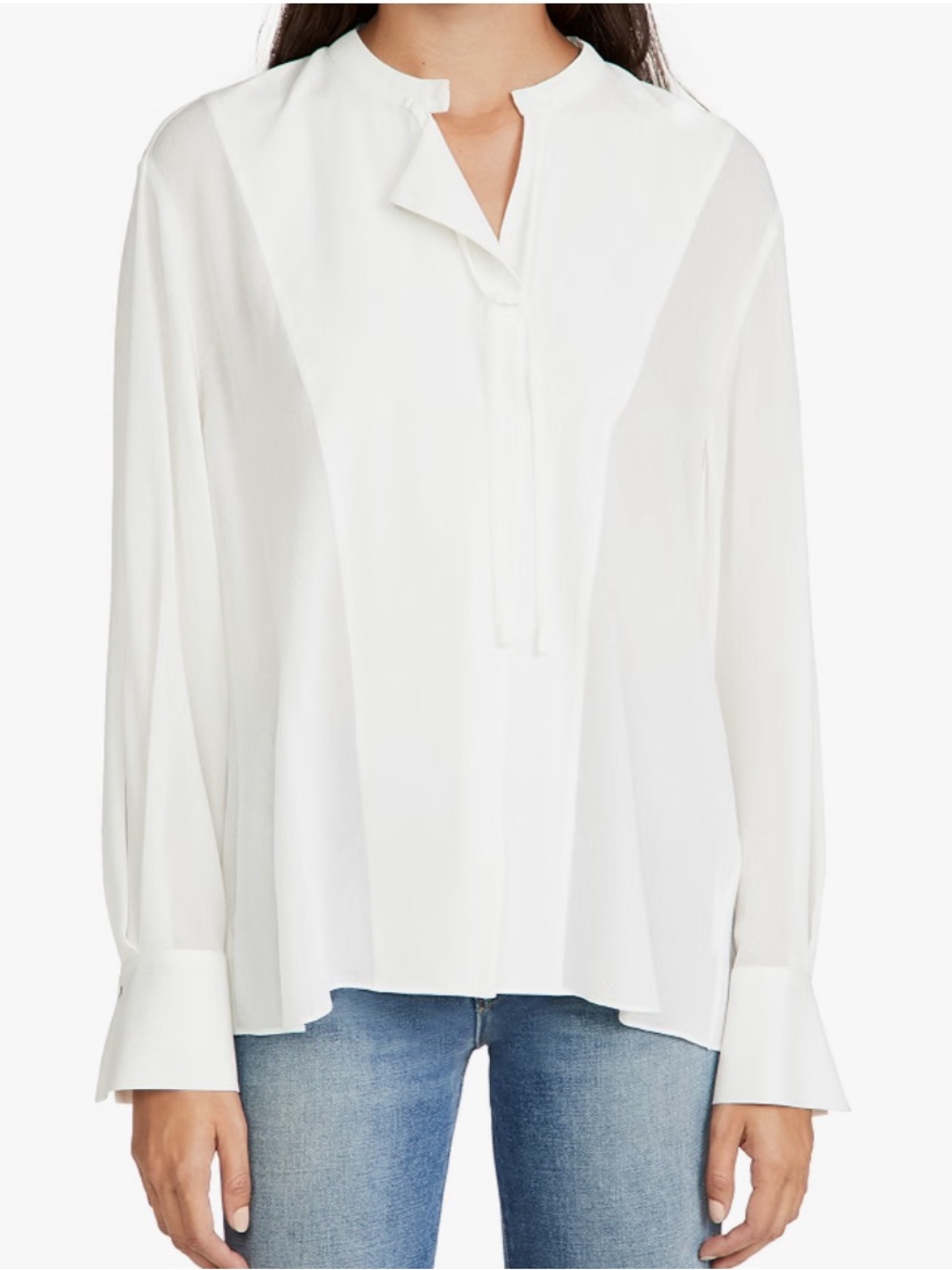 Vince 100% Silk Off White Poets Tie-Neck Long-Sleeve Blouse